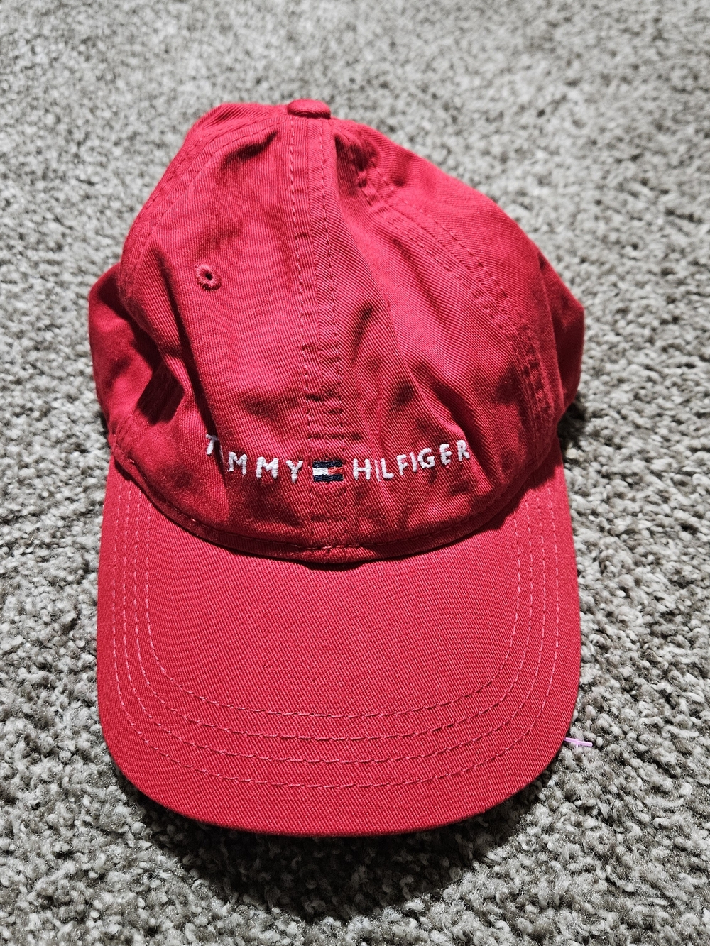 Tommy Hilfiger Hat Ball Cap One Size Adjustable Strap Back Red Relaxed Fit